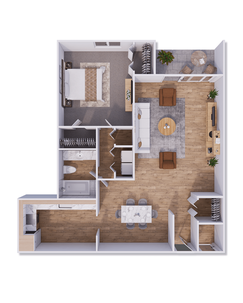 Floor plan for 1 bed, 1 bath, 825 sqft